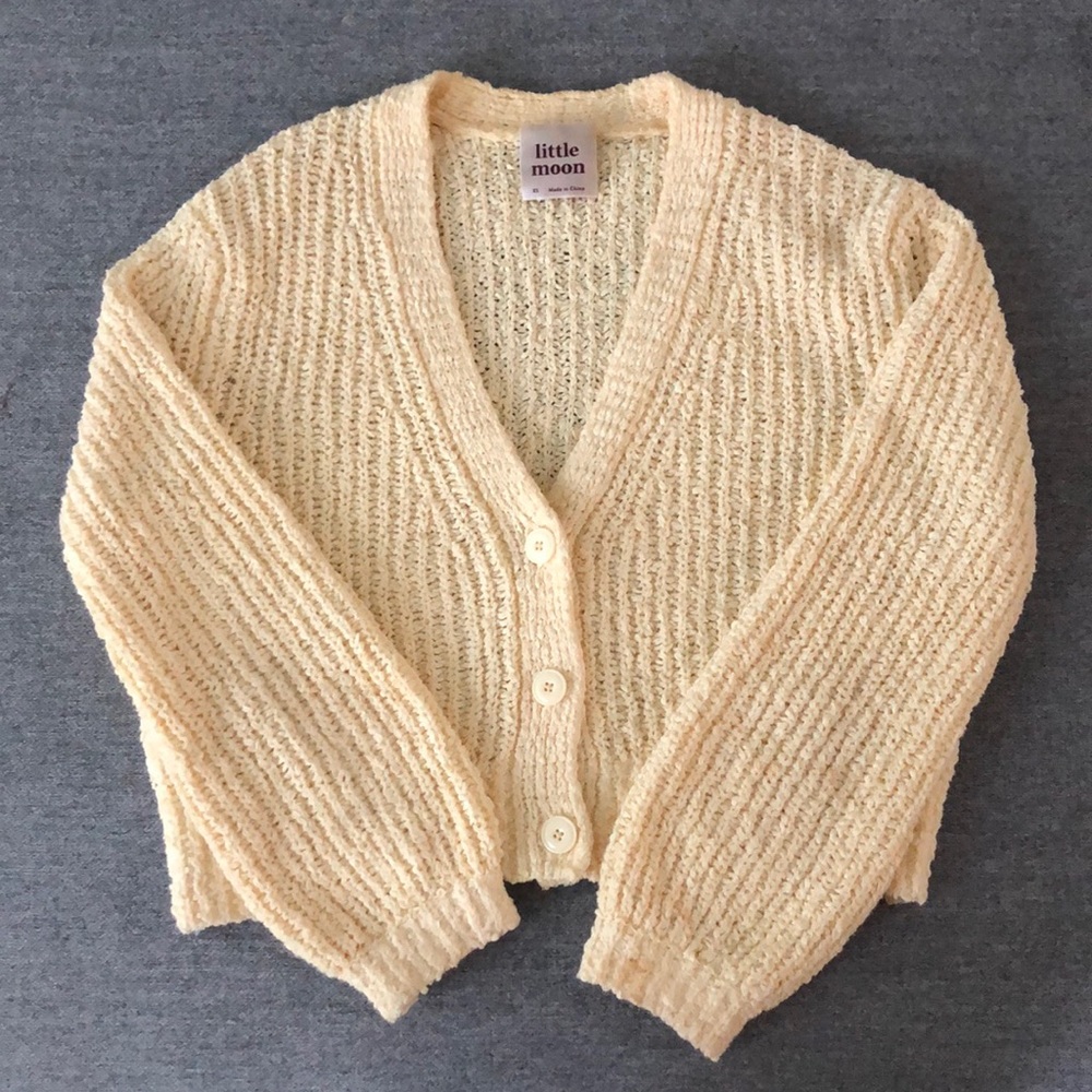 Aritzia Little Moon Cream Textured Knit Button Cardigan